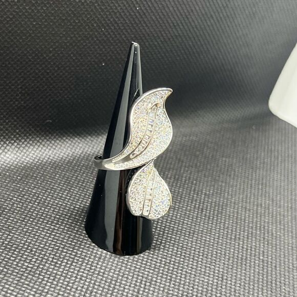 Sterling Silver 925 Adjustable Double Leaf Ring - Picture 9 of 10